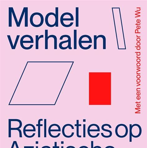 The words 'Model verhalen' in dark blue, on a pink background with several red and dark blue squares and diamond shapes